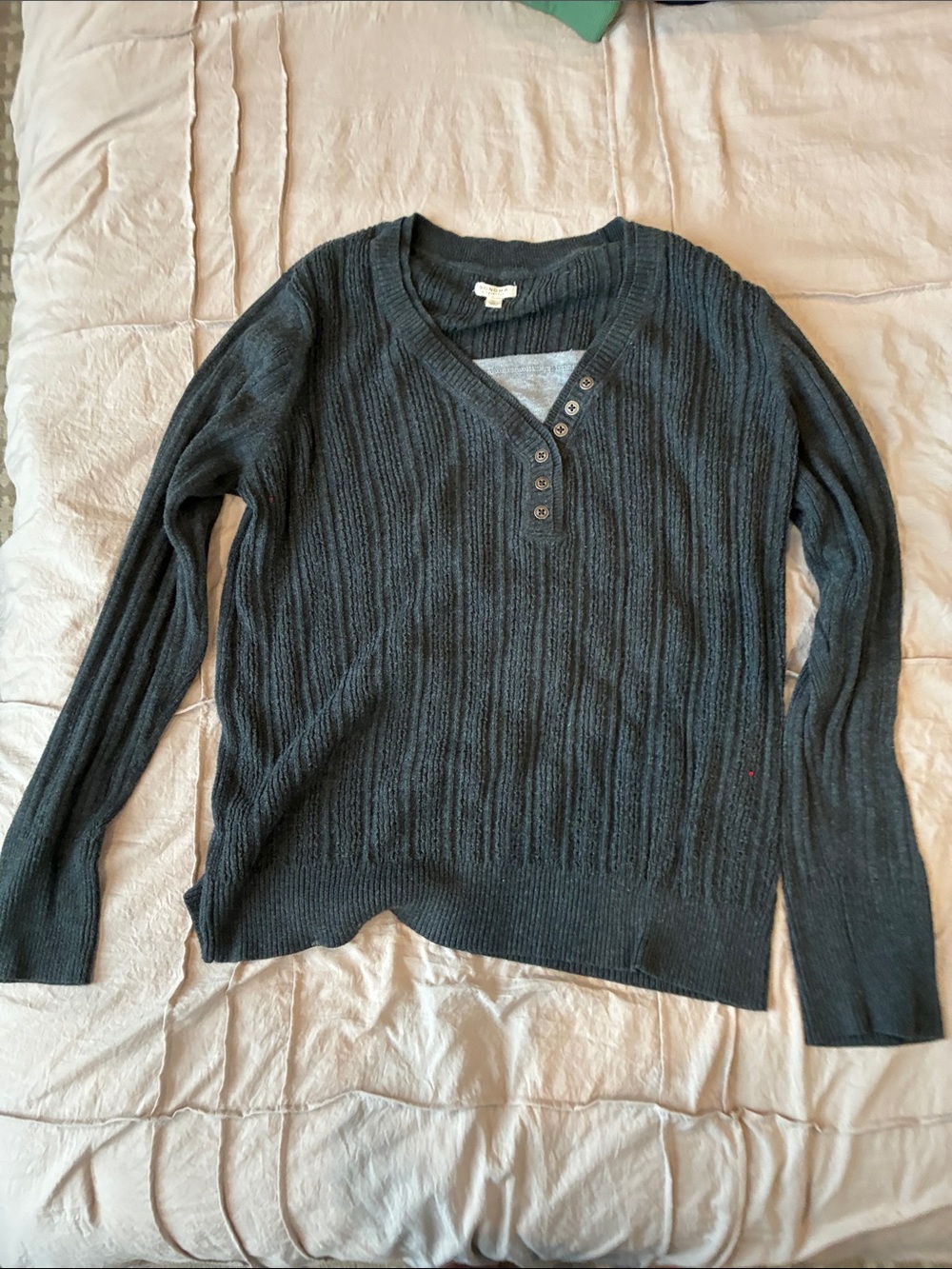 Sonoma Charcoal Ribbed V-Neck Henley Sweater